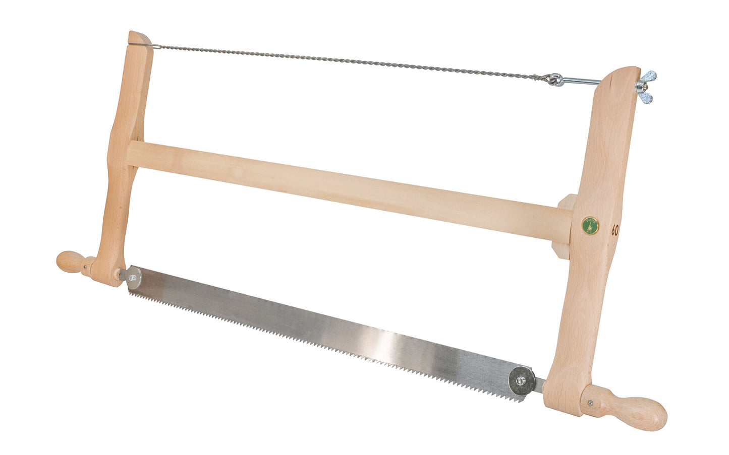 Made in Germany · Model No. 270-600 ~ Frame saw "Buck Saw" made by Ulmia in Germany. Large push-to-cut teeth for coarser cuts. This web saw is suited for cutting to size & cross cutting of sawn timber. Handle frame is made of wood - 4044637101958 - 6 TPI - 600 mm blade - Made of Swedish steel - Set & sharpened - Coarse, Fast Cutting Blade - Web Saw