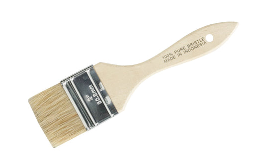 This 2" Bristle Chip Brush is made with white natural bristles for use with oil-based paints, stains, & finishes. Also excellent for use as parts cleaning brushes or to apply adhesives. Sanded wood handle & tin-plated ferrule. 2" wide chip brush. 100% pure bristle. 009326786001