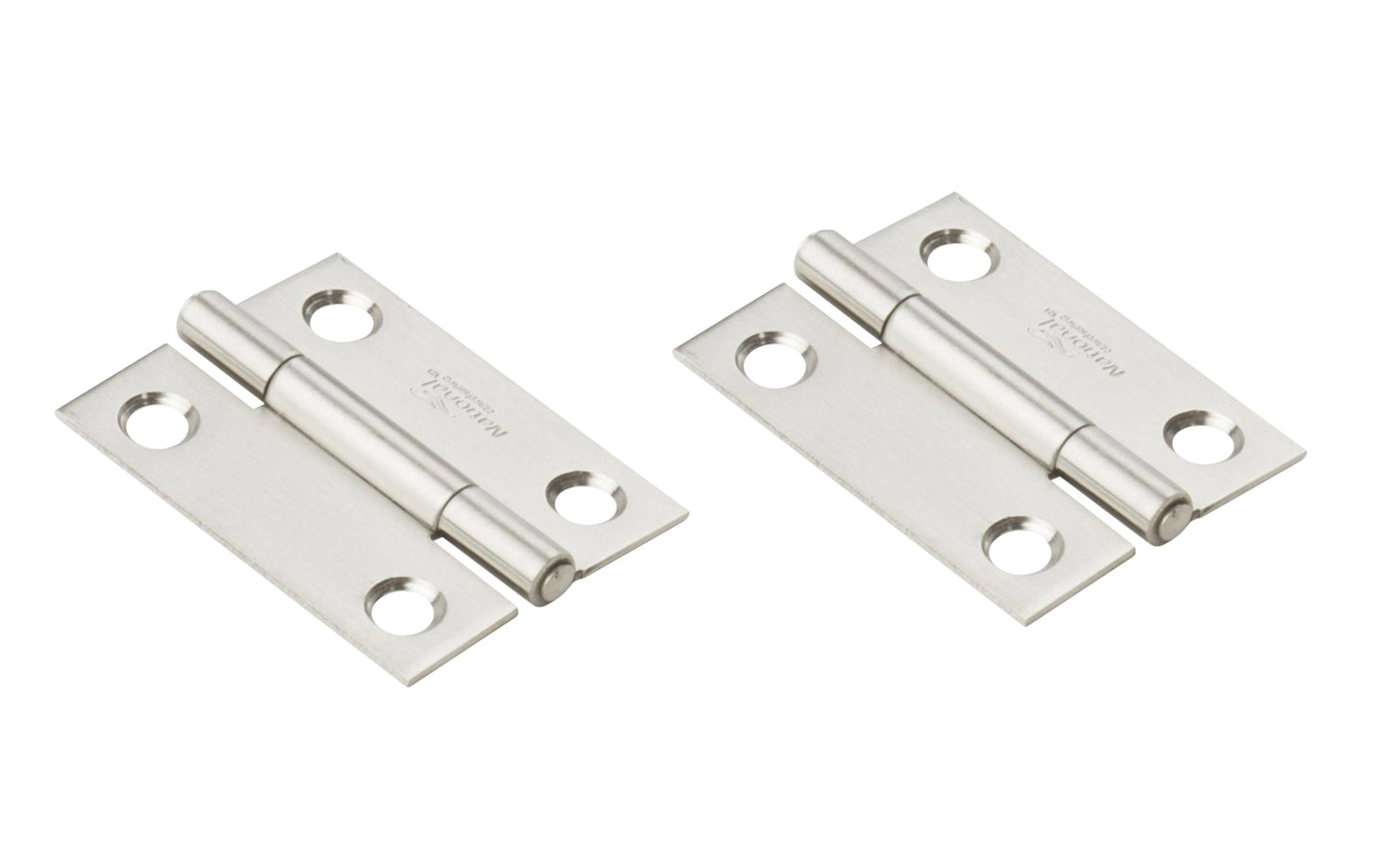 2" stainless narrow hinges designed for lightweight small doors, chests, cabinets, etc. Made of stainless steel material. Non-removable pin. The tight pin allows left or right hand applications. Sold as two hinges in pack.  National Hardware Model No. N348-987. 038613348981