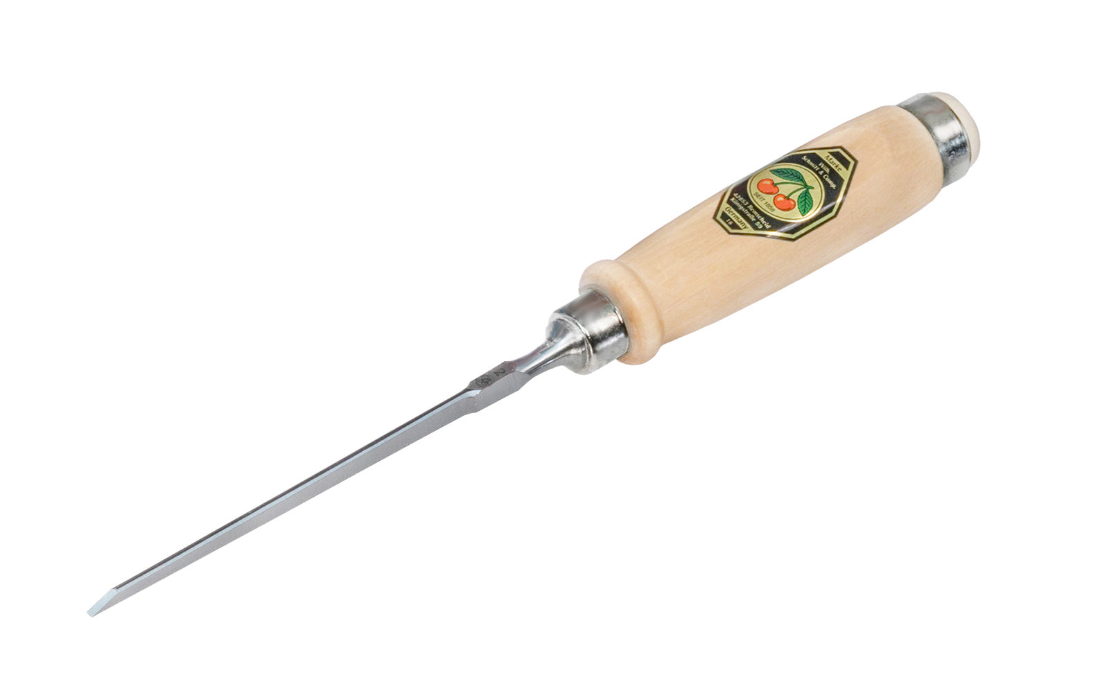 Made in Germany ~ Two Cherries · 1001 series ~ high carbon steel ~ Tempered to Rc61 Rockwell ~ Varnished flat Hornbeam handle - Stechbeitel - Firmer Chisel - short length, light pattern, bevelled edges, Flat hornbeam handle - bevel edge - steel ferrule ~ for use with mallets - 2 mm - 2MM Wide - 4016649101004 - 1001/002