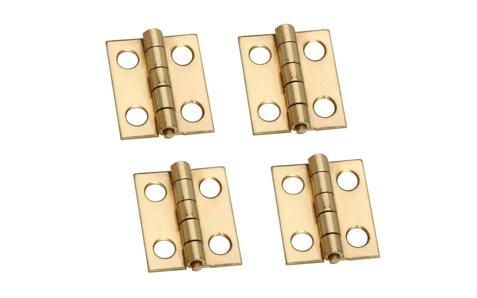 These miniature hinges are designed to add a decorative appearance to small chests, jewelry boxes, craft projects, etc. Made of solid brass material with a lacquered finish. 3/4