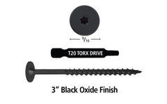 FastCap 3" Black Powerhead Cabinet Screws - T20 Torx Head ~ 50 Pack