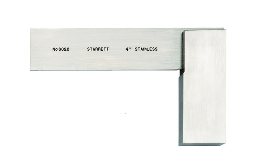 The Starrett 4" Stainless Precision Plain Square. 3020 Toolmakers Stainless Steel Square is high quality, is not graduated and offers squareness accuracy to 0.005mm (.0002" ) for every 150mm (6"). It features hardened, ground and lapped stainless steel construction on both the blade and the beam.  