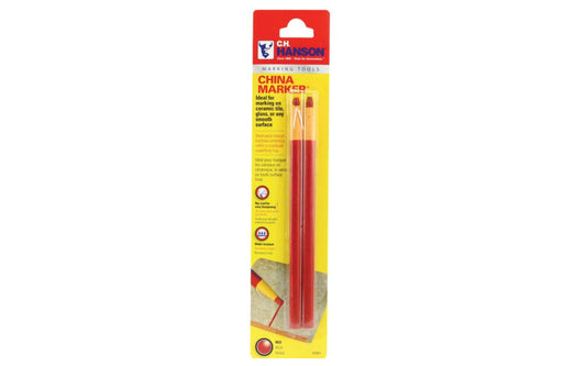 These C.H. Hanson China Markers are ideal for writing on china, glass, or plastic. Marks on porous & nonporous surfaces. Marks on wet surfaces. Easy peel off wrap. 5/16" Diameter x 6-3/4"  Length. Red color. 2 Pack. CH Hanson China Markers.