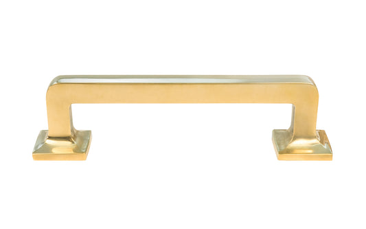 Vintage-style Hardware · Arts & Crafts Style Solid Brass Handle ~ 4" On Centers. Traditional & classic Arts & Crafts style ~ Made of high quality solid brass ~ 4" spacing of screw holes ~ May be mounted horizontally or vertically. Arts and Crafts Style Solid Brass Handle. Unlacquered Brass. Non-lacquered brass