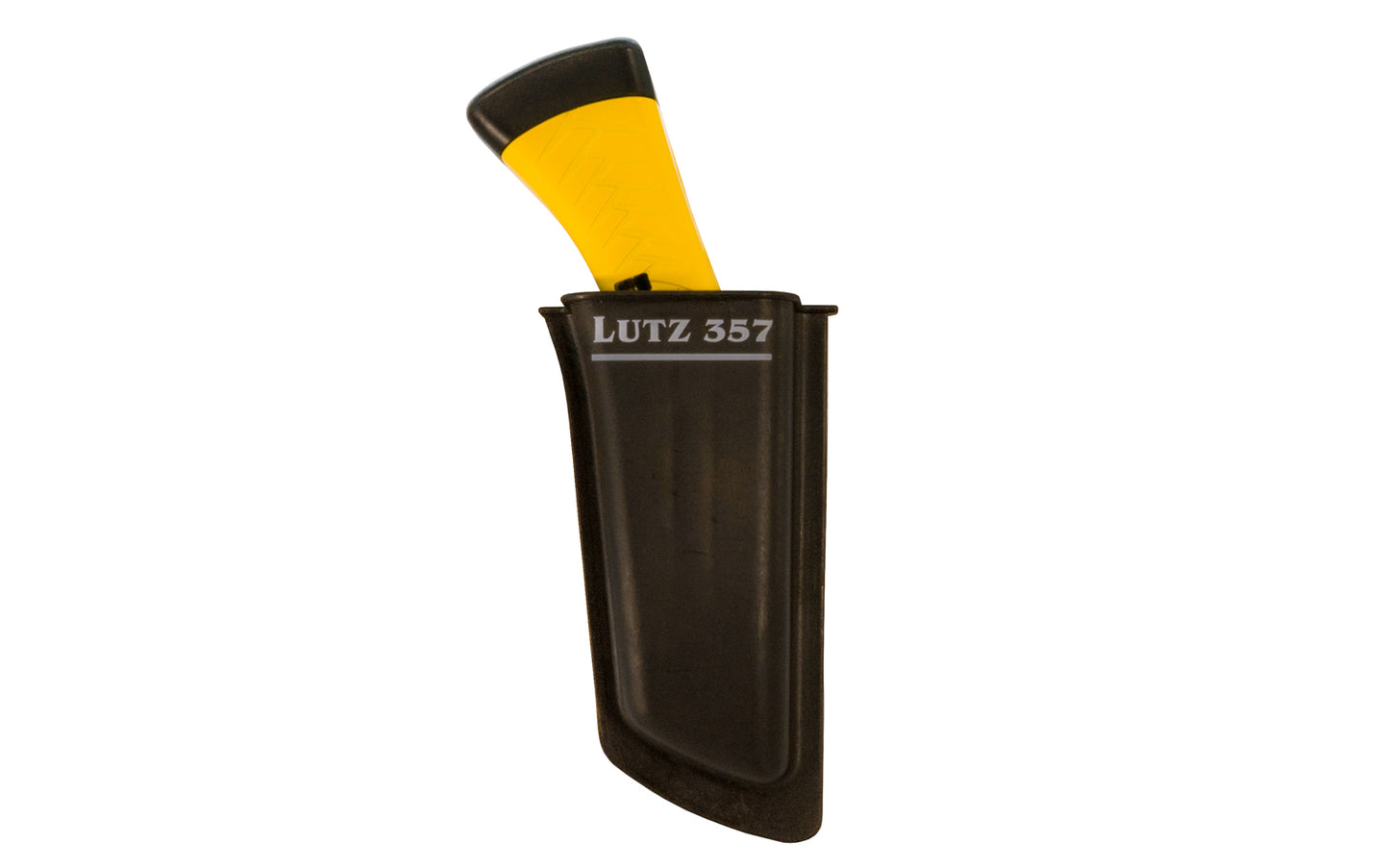 Lutz #357 Quick Change Utility Knife. Metal body with a yellow color. Includes hard plastic holster. Takes heavy duty utility knife blades. Includes hard plastic holster. Metal body - Quick change style utility knife. 052427357014. Body is die cast from zinc for optimum strength & durability. Lutz Model 357
