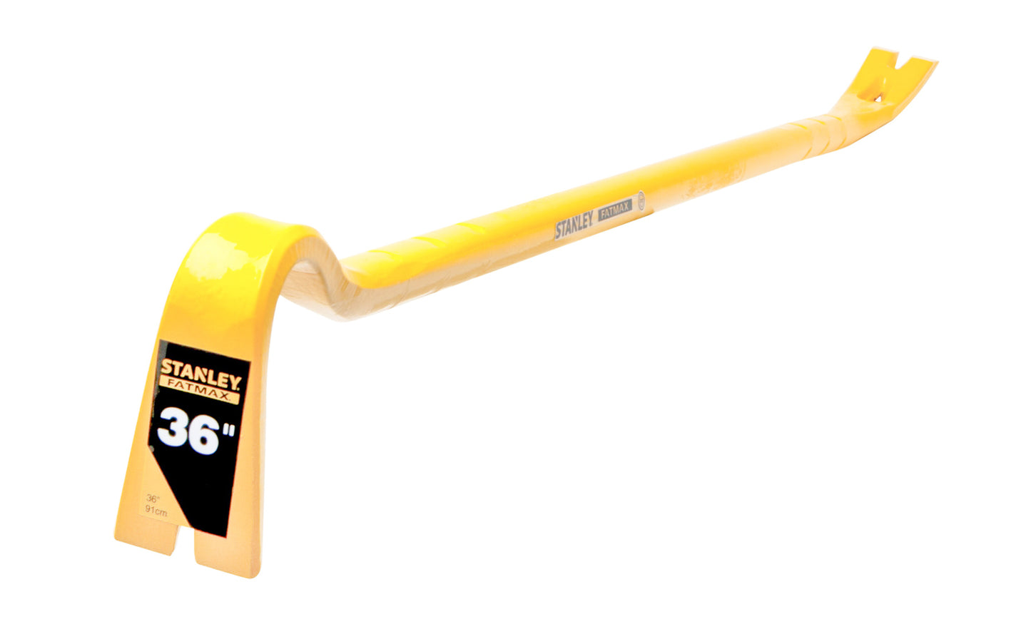 This Stanley Fatmax 36" wrecking bar is made of high carbon steel & is great for heavy demolition jobs. It has a tri-lobe design which provides a secure grip for ease of use as well as a slotted claw & beveled ends for functionality & performance. Model No. 55-104. High-visibility, powder-coated finish. 