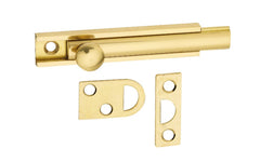 These solid brass surface bolts will work for casement windows & French, twin, or Dutch doors. Extra long throw with bolt held in position by tension spring. Will not mar wood surface. Includes concealed base. Includes universal & mortise strikes, & fasteners. 3" long length bolt.