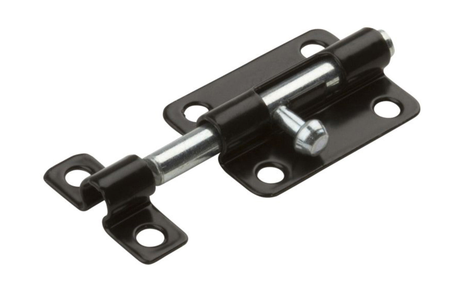 This 3" Black Finish Barrel Bolt is designed for security applications on lightweight doors, chests, & cabinets. Use on vertical, horizontal, left or right hand applications. Includes six black phillips screws. 3" width x 1-1/2" height. National Hardware Model No. N151-522. 038613151529