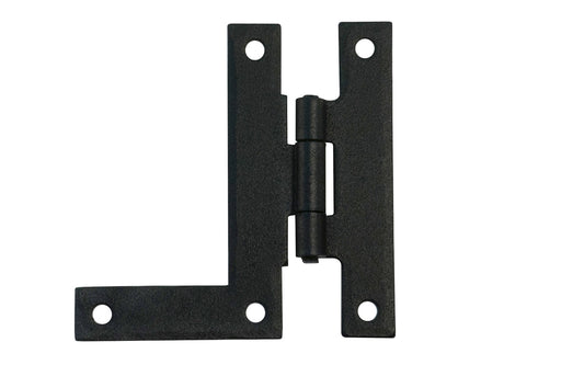 3" Forged Steel HL Hinges with a vintage-style looking black powder coated finish. Made of sturdy forged steel material. The HL hinge can be used on cabinets & doors, etc. Sold in sets (4 total hinges - 2 lefts & 2 rights). Includes twenty Phillips flat head screws. Model 88581.