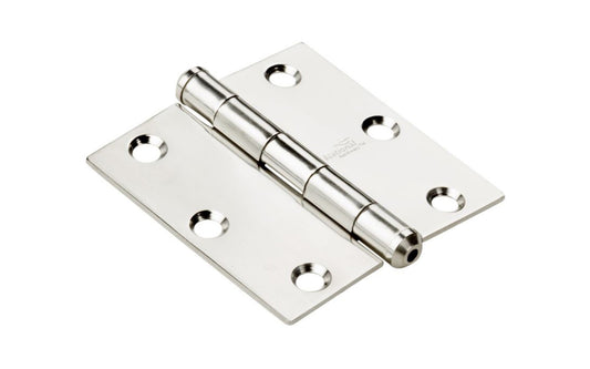 3" Stainless Door Hinge. Stainless steel material, 300 series, for maximum corrosion resistance & heavy-gauge material for added strength. Nob on hinge with square corners. Non-rising pin. 5 knuckle, full mortise design. Screw holes are countersunk. Removable pin. National Hardware Model N225-920. 038613276987. 