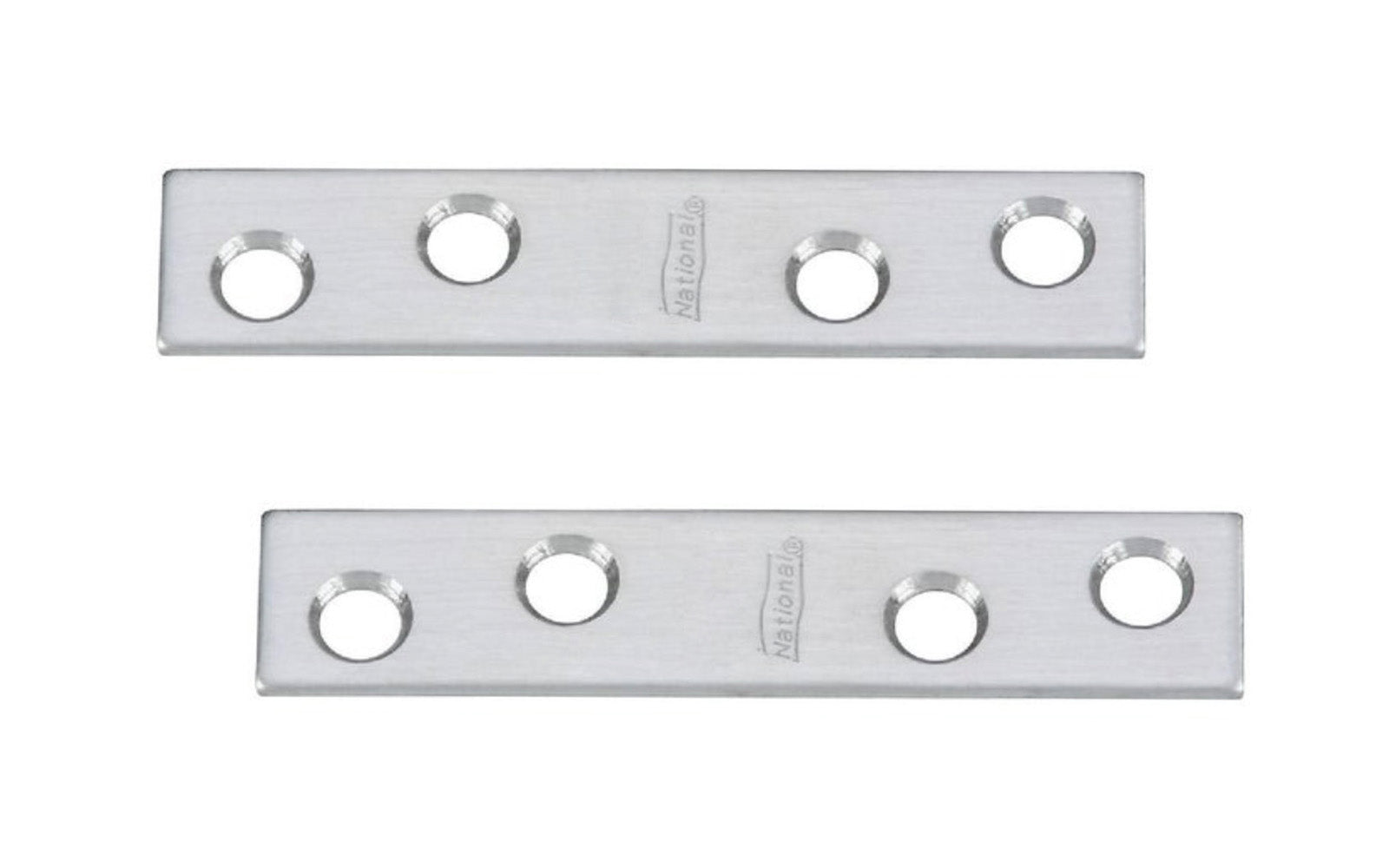 These stainless mending braces are designed for furniture, countertops, shelving support, chests, cabinets, etc. Allows for quick & easy repair of items & other home, workshop, & industrial applications. Made of stainless steel material for maximum protection from corrosion. Sold as a pair of mending plates. Includes fasteners. 2 Pack. National Hardware Model No. N348-367.
