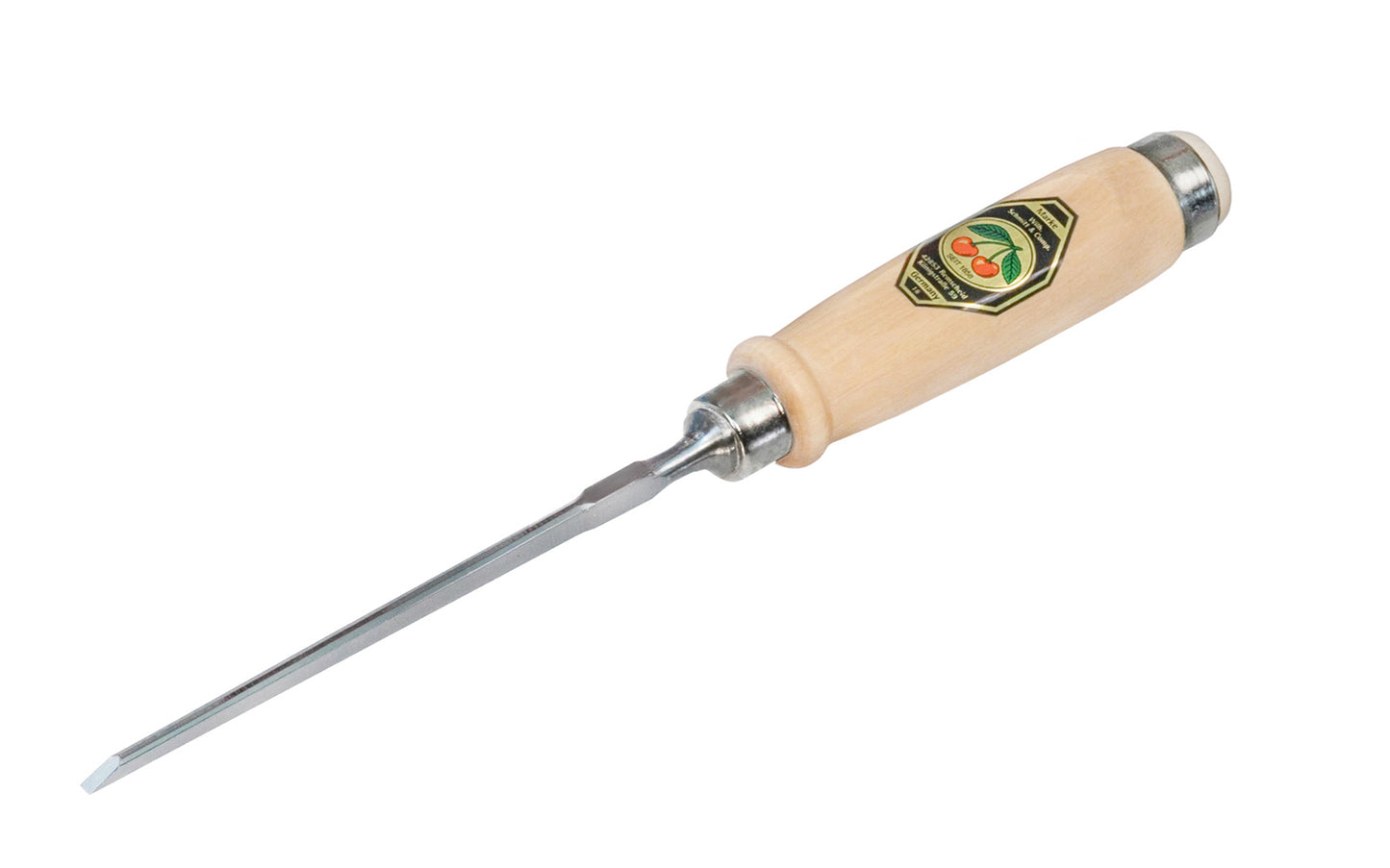 Made in Germany ~ Two Cherries · 1001 series ~ high carbon steel ~ Tempered to Rc61 Rockwell ~ Varnished flat Hornbeam handle - Stechbeitel - Firmer Chisel - short length, light pattern, bevelled edges, Flat hornbeam handle - bevel edge - steel ferrule ~ for use with mallets - 3 mm - 3MM Wide - 4016649101028 - 1001/003