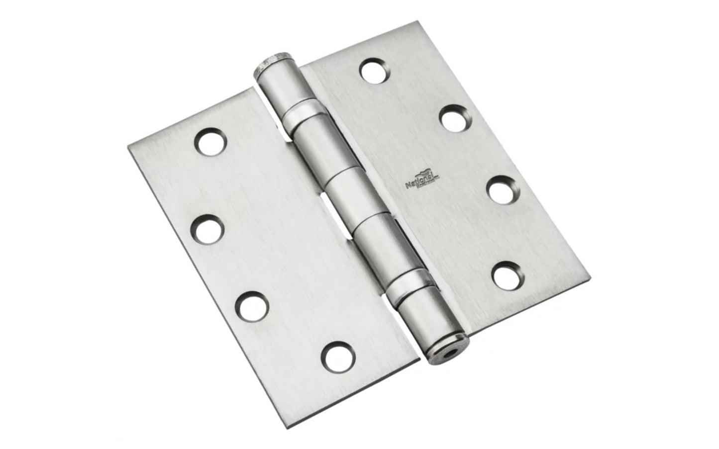 4-1/2" Satin Chrome Finish Finish Ball-Bearing Hinge is more durable & longer-lasting than standard hinges. Equipped with two permanently lubricated ball bearings for smoother & quieter operation. Template screw hole location for use on either wood or hollow metal doors & frames. National Hardware Model No. N236-010.