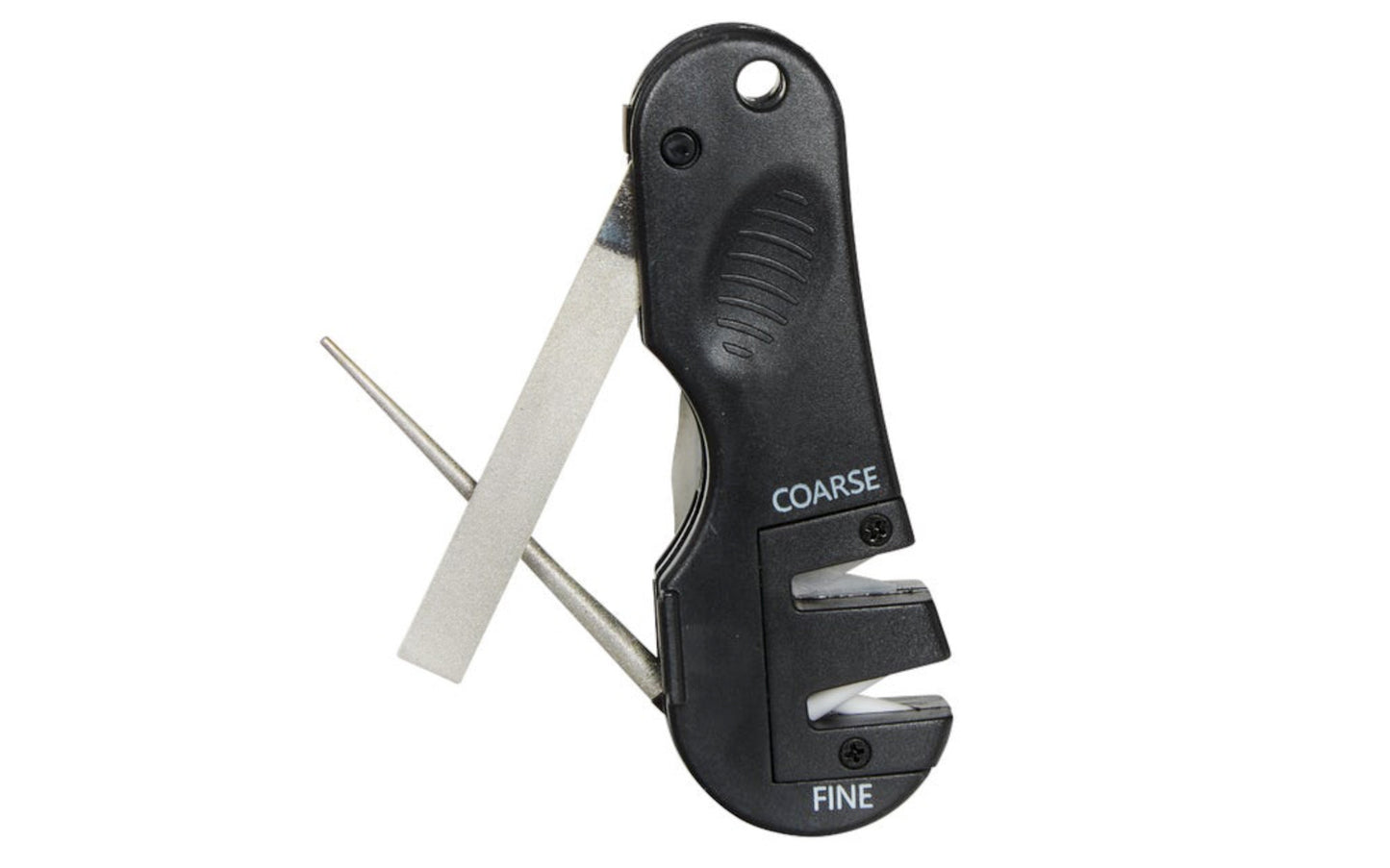 4-in-1 Knife & Tool Sharpener ~ Coarse & Fine. AccuSharp Model 029C. Aggressive coarse carbide sharpens all types of steel. Fine ceramic hones & polishes your edge. Retractable diamond products for precision sharpening. 015896000294. Made in the USA with domestic & globally sourced parts.