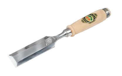 Made in Germany ~ Two Cherries · 1001 series ~ high carbon steel ~ Tempered to Rc61 Rockwell ~ Varnished flat Hornbeam handle - Stechbeitel - Firmer Chisel - short length, light pattern, bevelled edges, Flat hornbeam handle - bevel edge - steel ferrule ~ Use with mallets - 40 mm - 40MM Wide - 4016649101851 - 1001/040