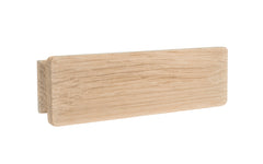 A classic square-edged handle pull made of solid oak material. 3" on centers. This good-looking wood handle has a slight pyramid design & square edges. Designed in the Mission-style / Arts & Crafts, Craftsman style of hardware. 3" spacing of screw holes. Unfinished solid oak wood. May be stained, painted, or varnished.