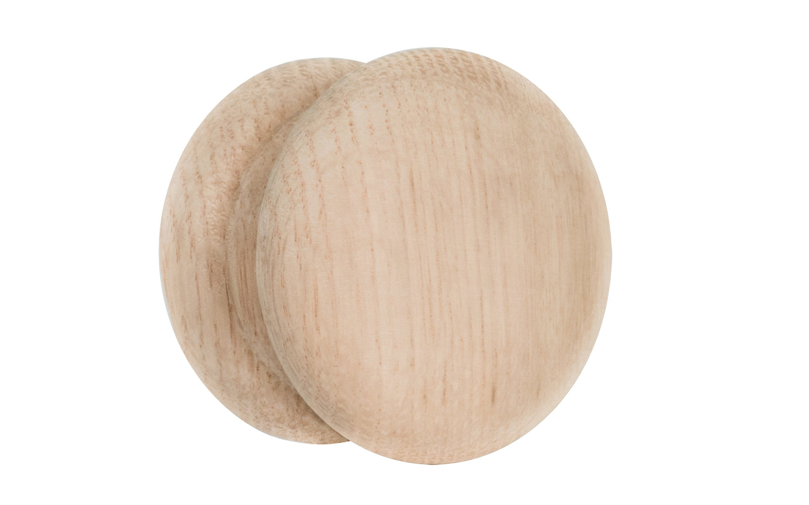 A large & classic oak wood round cabinet knob with a large pedestal shaped base. Made of unfinished oak wood. These knobs may be stained, painted, or varnished if desired. Large Oak Wood Cabinet Knob with Large Base. 2-1/2" diameter knob.