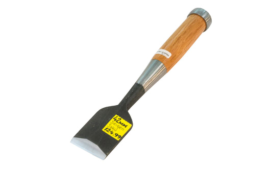 Made in Japan · Japanese 42 mm Seigen Saku Laminated Chisel. The chisel has beveled edges which help the woodworker work with accuracy in tight spots. The strong & durable Japanese Red Oak handle feels good in the hand & is excellent for when striking with a mallet