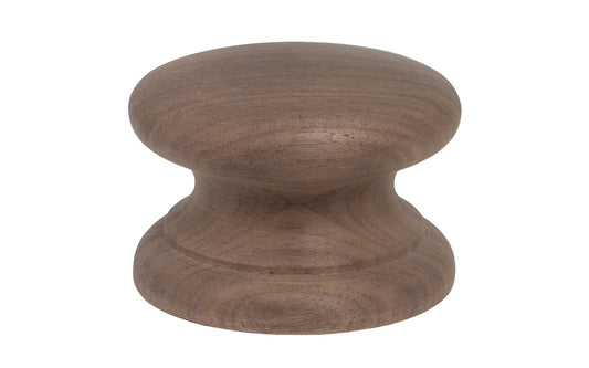 A large & classic walnut wood round cabinet knob with a large pedestal shaped base. Made of unfinished walnut wood. These knobs may be stained, painted, or varnished if desired. Large Walnut Wood Cabinet Knob with Large Base. 2-1/2" diameter knob.