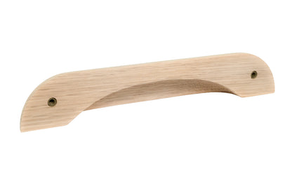 Classic & traditional smooth oak wood handle pull with 5-1/2" On Centers. Made of unfinished solid oak wood, this handle has a smooth feel & nice-looking grain to it. It may even be stained, painted, or varnished if desired. 5-1/2" spacing of screw holes ~ Smooth design ~ Solid oak pull.