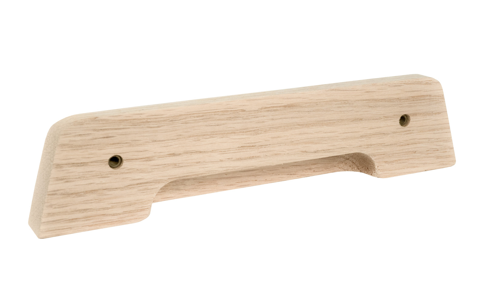 Classic & traditional smooth oak wood handle pull with 5" On Centers. Made of unfinished solid oak wood, this handle has a smooth feel & nice-looking grain to it. It may even be stained, painted, or varnished if desired. 5" spacing of screw holes. Solid oak pull this handle has straight lines & flat surfaces.