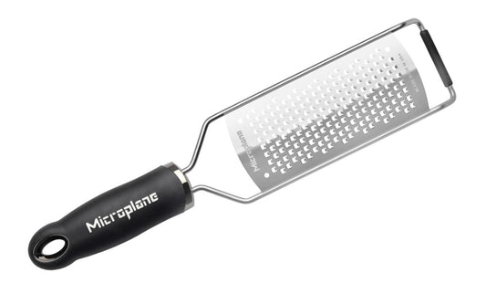 Made in USA - Blade made in USA - Great for grating hard cheese, carrots, garlic, chocolate, coconut - Non-slip grip - Dishwasher safe - Razor-sharp blades made from stainless steel - 18/8 grade - Ergonomically designed handle ~ No-slip base - Gourmet Series Coarse Grater - 098399450001 - non-skid foot -  Model 45004