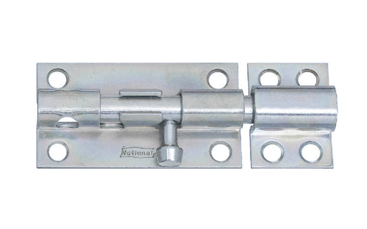 This 4" Zinc-Plated Heavy Duty Barrel Bolt is designed for security applications such as on doors, gates, storage sheds, & utility cabinets, etc. Can be secured with a padlock. Use on vertical, horizontal, left or right hand applications. 4" width x 1-5/8" height. National Hardware Model No. N162-370. 038613162372