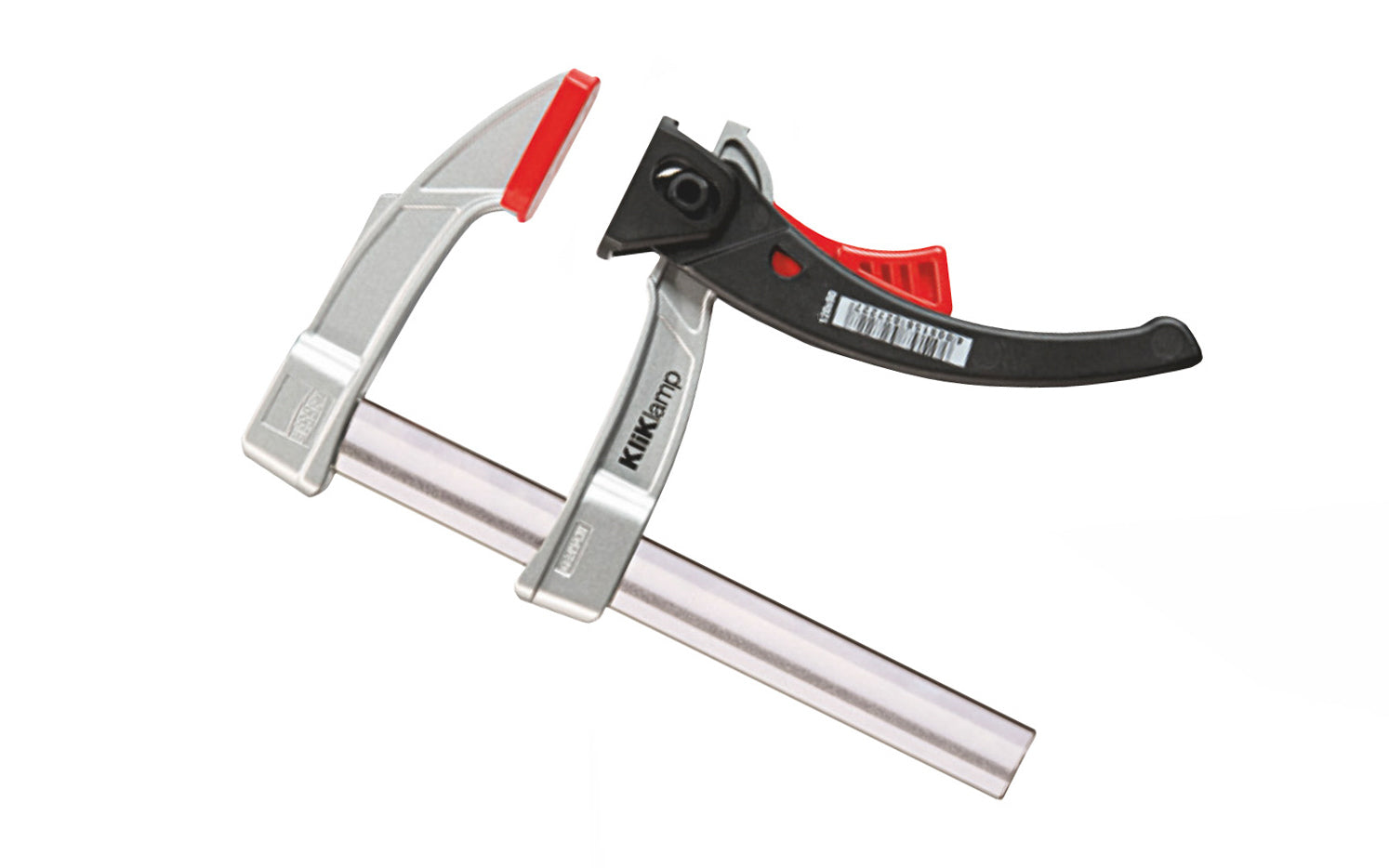 Bessey 4" "KliKlamp" Light Duty Lever Clamp KLI3.004 creates up to 260 lbs. of clamping force. Positive locking ratchet action. Made of sturdy magnesium which makes it lightweight & strong. Fixed arm with v-grooves holds round & angular components firmly in place. 4" clamping capacity - 3" throat depth. Made in Germany 091162009901