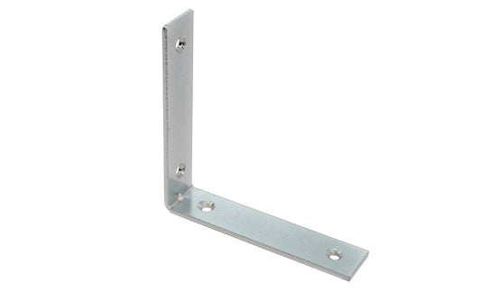 These 4" Zinc-Plated Corner Braces are designed for furniture, cabinets, shelving support, etc. Allows for quick & easy repair of items in the workshop, home, & other applications. Steel material with a zinc plated finish. Countersunk holes. Sold as singles, or bulk box of (10) corner irons. 4" size.  