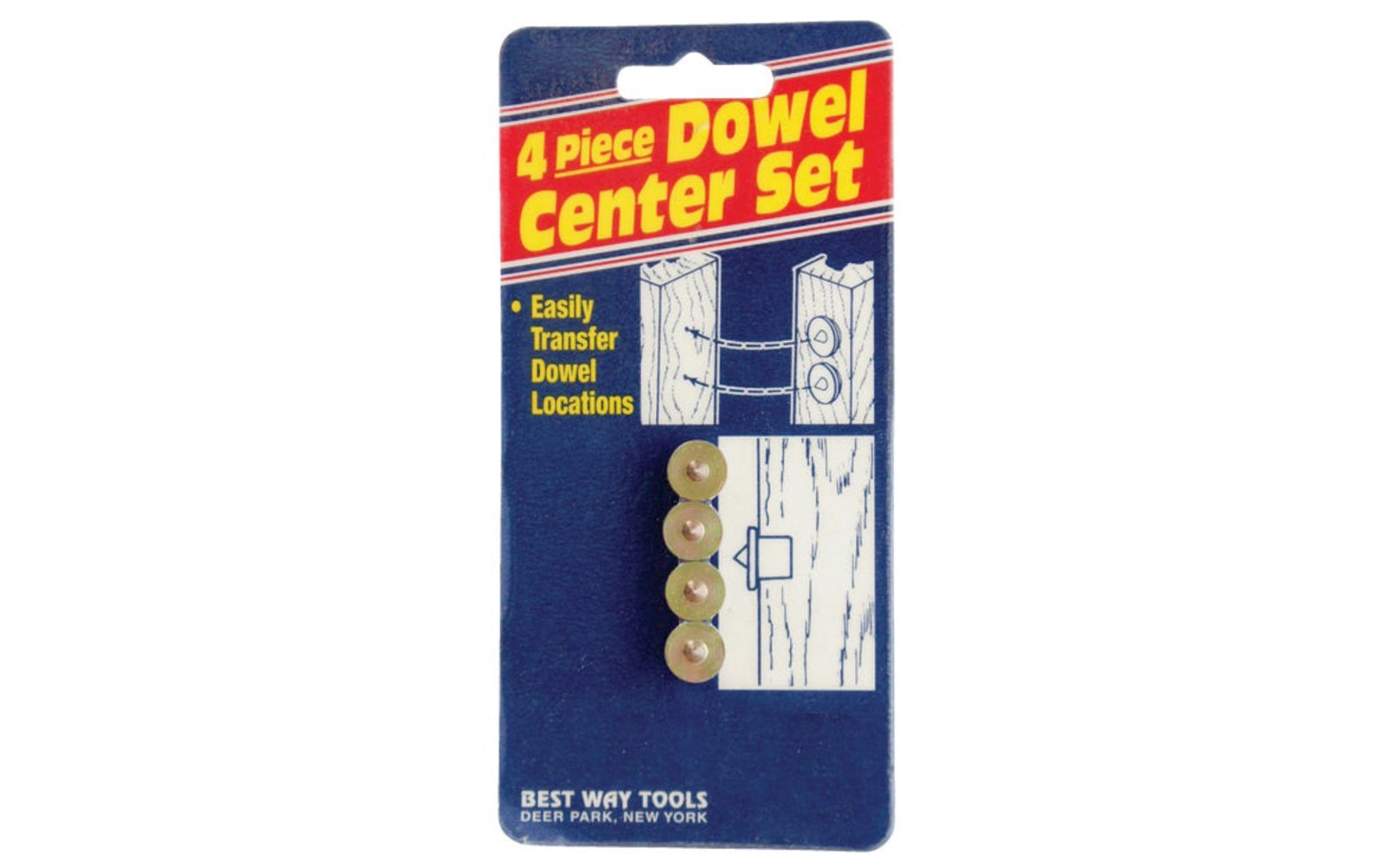 Best Way Tools 1/4" Dowel Centers - 4 PC Set. Makes dowel positioning quick & easy. Accurately marks holes for drilling. Includes 4 centers. Four piece set. Model 25865. 080497258658