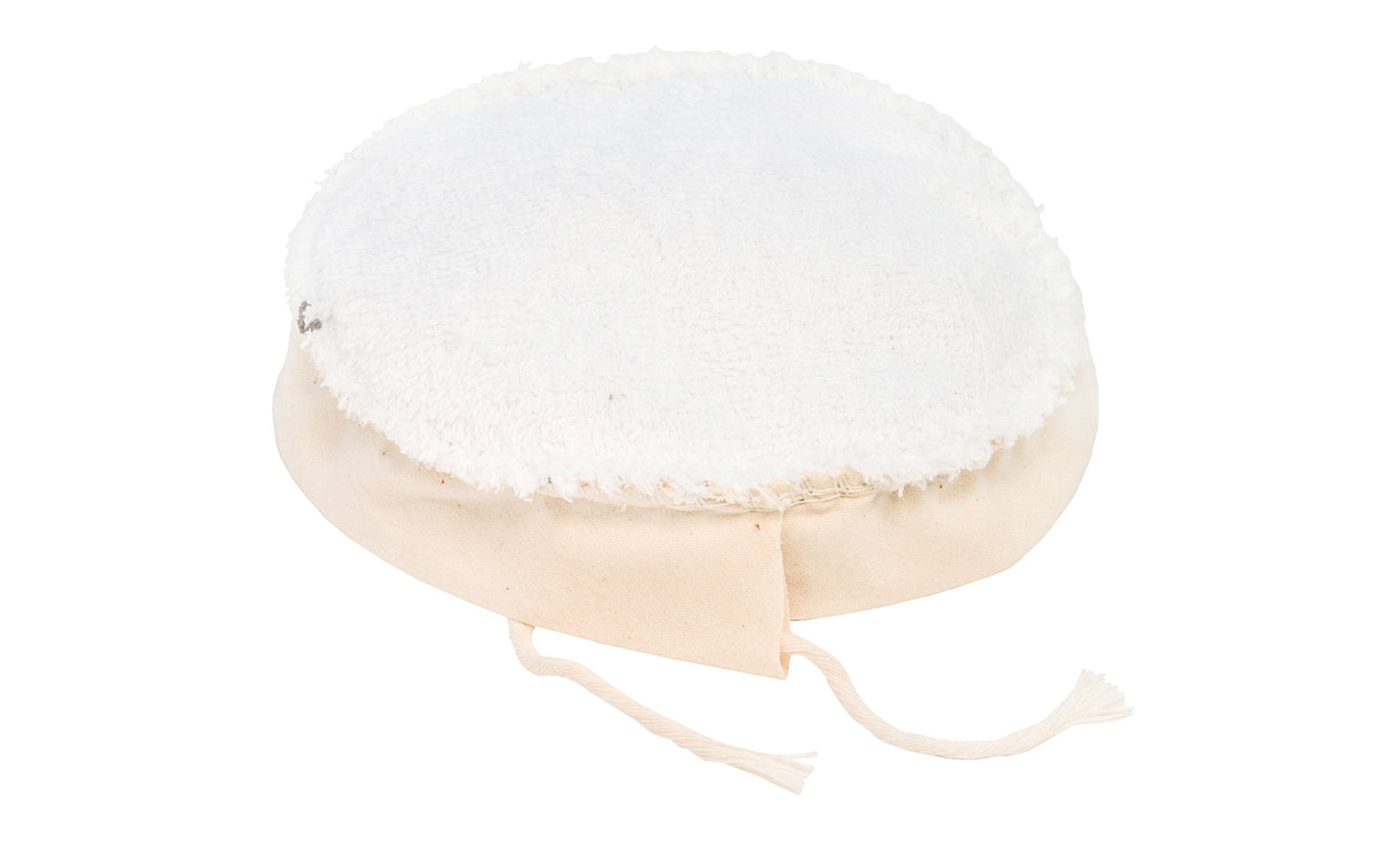 5-6" Reversible Terry Cloth & Foam Tie-On Bonnet - quality USA-made Terry Cloth & Foam reversible bonnet. The unique reversible construction allows for application & removal of wax with one pad. Elastic edge that holds the bonnet firmly in place. Size to fit - For 5 to 6" diameter. drawstring ties.  Dico Polishing Company