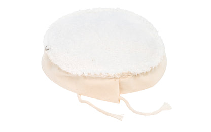 5-6" Reversible Terry Cloth & Foam Tie-On Bonnet - quality USA-made Terry Cloth & Foam reversible bonnet. The unique reversible construction allows for application & removal of wax with one pad. Elastic edge that holds the bonnet firmly in place. Size to fit - For 5 to 6" diameter. drawstring ties.  Dico Polishing Company