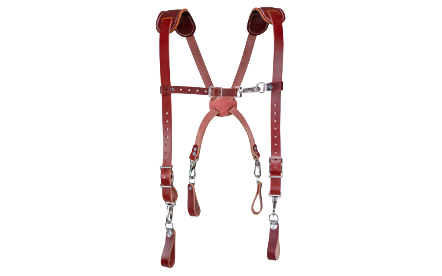 Occidental Leather traditional heavy duty leather suspenders are hand crafted from Bridle leather. Suspenders feature large shoulder pads. Heavy duty spring clips snap on & off your work belt with the direct connection loop hardware. Fully adjustable. Model No. 5009. 759244005202. Genuine Leather suspenders