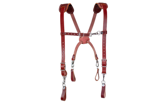 Occidental Leather traditional heavy duty leather suspenders are hand crafted from Bridle leather. Suspenders feature large shoulder pads. Heavy duty spring clips snap on & off your work belt with the direct connection loop hardware. Fully adjustable. Model No. 5009. 759244005202. Genuine Leather suspenders