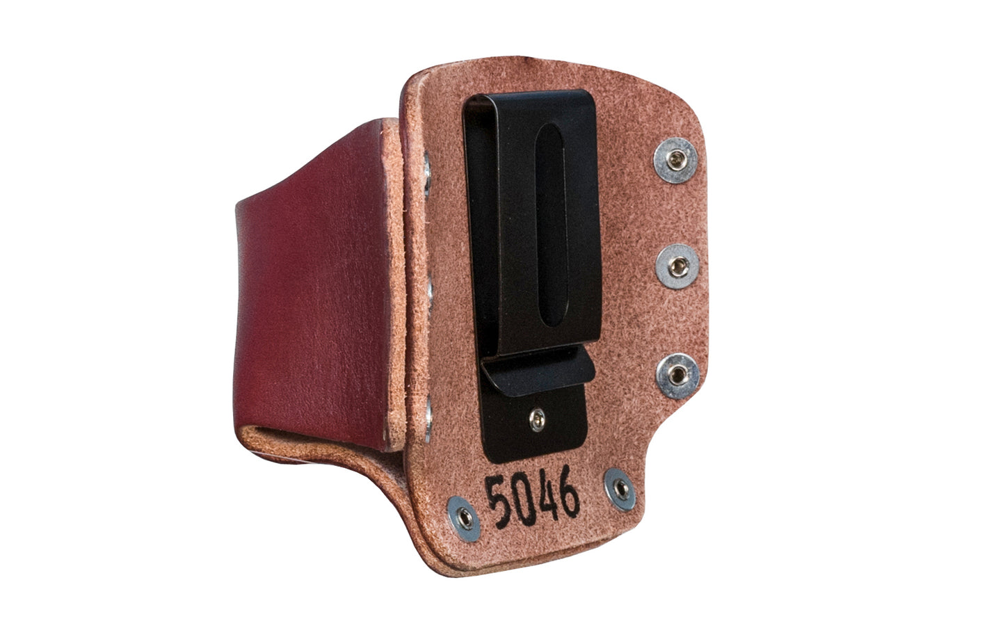 Made in USA - Model No. 5046 - Occidental Leather clip-on tape holster that withstands the test of time, use & abuse of field applications. Holds a 35' "Fat Max" tape measure. Extra long & wide clip that refuses to bail  - High Quality - Large Tape Holder - Riveted - Tape Holster - Hand Made - 759244217209 - Leather 