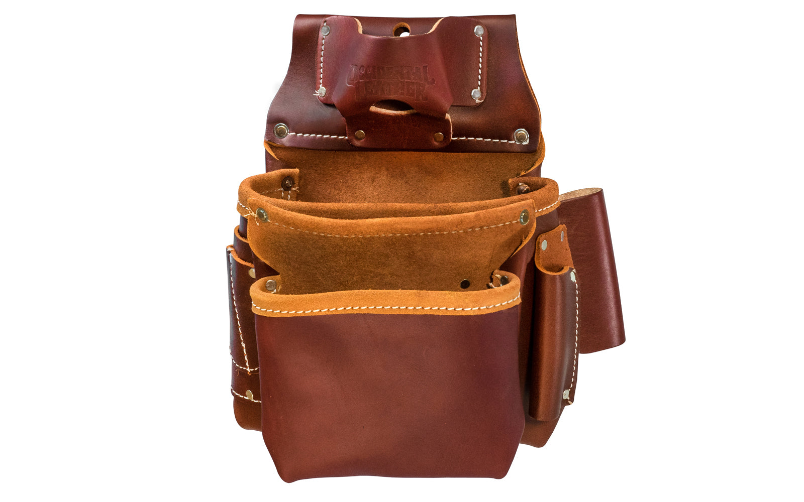 Occidental Leather 2-Pouch "Pro Fastener" Bag with Tape Pocket ~ 5061 - Fits 3" work belt - 9 total pockets & tool holders - Genuine leather - Made in USA - 759244009101 - Fastener Bags hold tools & fasteners often accessed with the left hand (nail sets, tri-square, cat's paw, driver bits, angle square - Two Pouch Bag