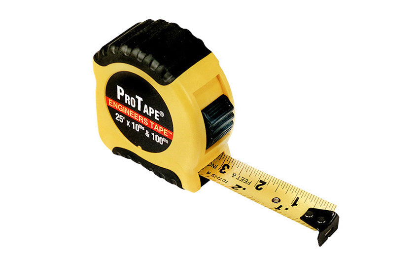 ProTape 25' Engineer's Tape Measure. XR Engineers ProTape has dual scales of Engineers (Ft/10ths/100ths) on the top edge & English (Ft/In/16ths) on the bottom edge. US Tape Model 53025. 727659530251
