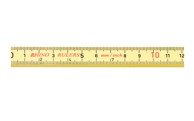 Rhino Rulers 6' Inch / Metric Reading Fiberglass Folding Ruler with English (Ft/In/16ths) on the front & Metric (m/cm/mm) on the back. Made of tough polyamide reinforced with fiberglass for durability. Easy to read black-on-yellow markings & red 16