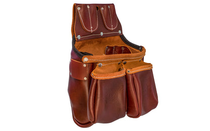 Occidental Leather "Big Oxy" Leather Fastener Bag ~ 5526 - Genuine leather - Made in USA - 759244204209 - Holders for torpedo level, pencils, utility knife, chisels, driver bits, tri-square, cat’s paw, driver bits - 16 holders for pencils, lumber crayon, torpedo level, hammer - Three Pouch Tool Bag - Big Oxy Leather Bag