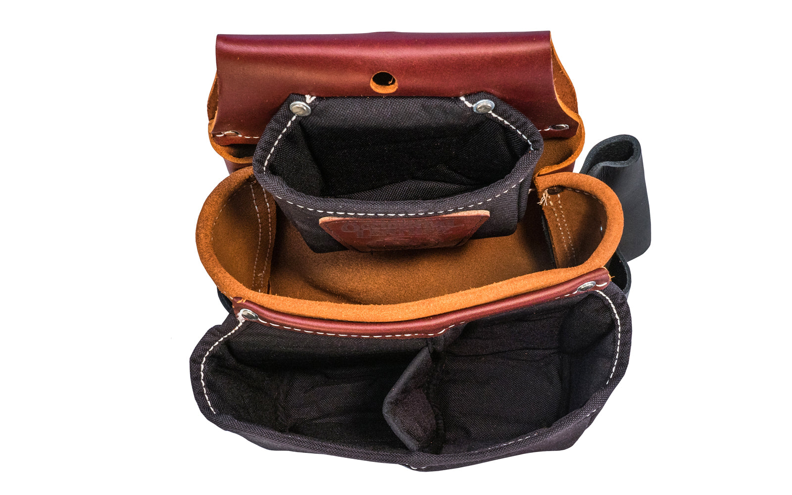 Occidental Leather ~ Model 5564 - Fits a 3" work belt - Occidental Leather's Belt worn fastener bag with industrial nylon dual compartment outer pouch. Six tool holders & Four pouches total. Room for wire nuts, conduit couplers, & other fittings. Black leather tool holders. Nylon & genuine Leather - 759244280500