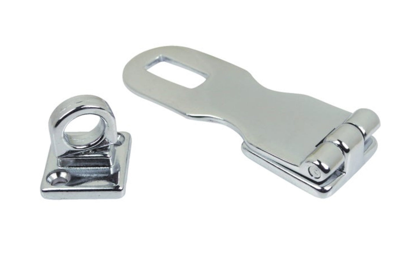 3" Chrome-Plated Cast Brass Swivel Eye Hasp. Triple chrome-plated. 3" x 1" overall size. Screws not included. Seachoice Model 37091. 719249370910