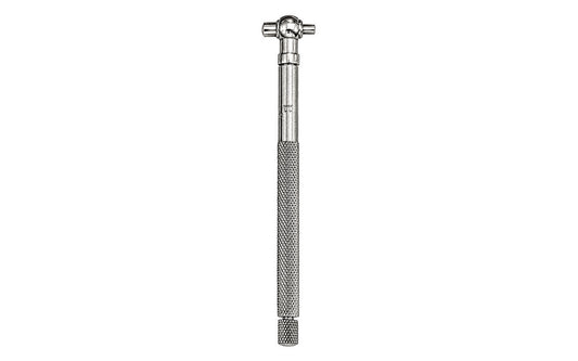 Starrett 579 Telescoping Gage is used for determining the true size of holes, slots, and recesses. The ends of both contacts are hardened and ground to a radius to allow proper clearance on the smallest hole the gage will enter. Model 579A. Range: 5/16" to 1/2" (8-13mm).