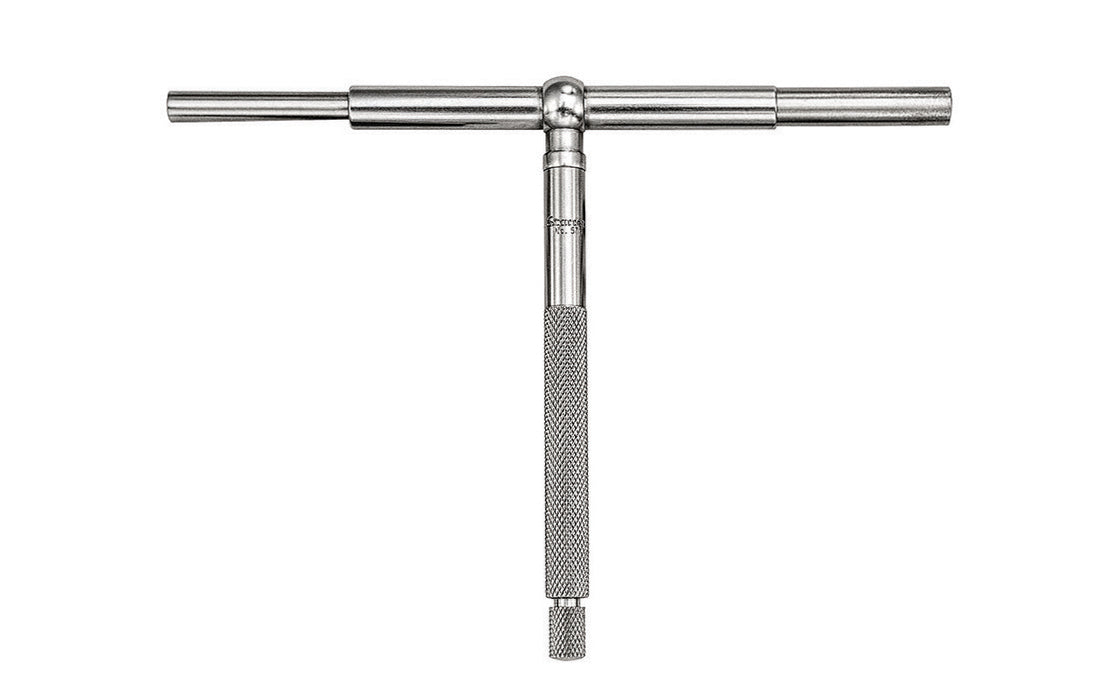 Starrett 579 Telescoping Gage is used for determining the true size of holes, slots, and recesses. The ends of both contacts are hardened and ground to a radius to allow proper clearance on the smallest hole the gage will enter. Model 579F. Range: 3-1/2" to 6" (89-150mm).