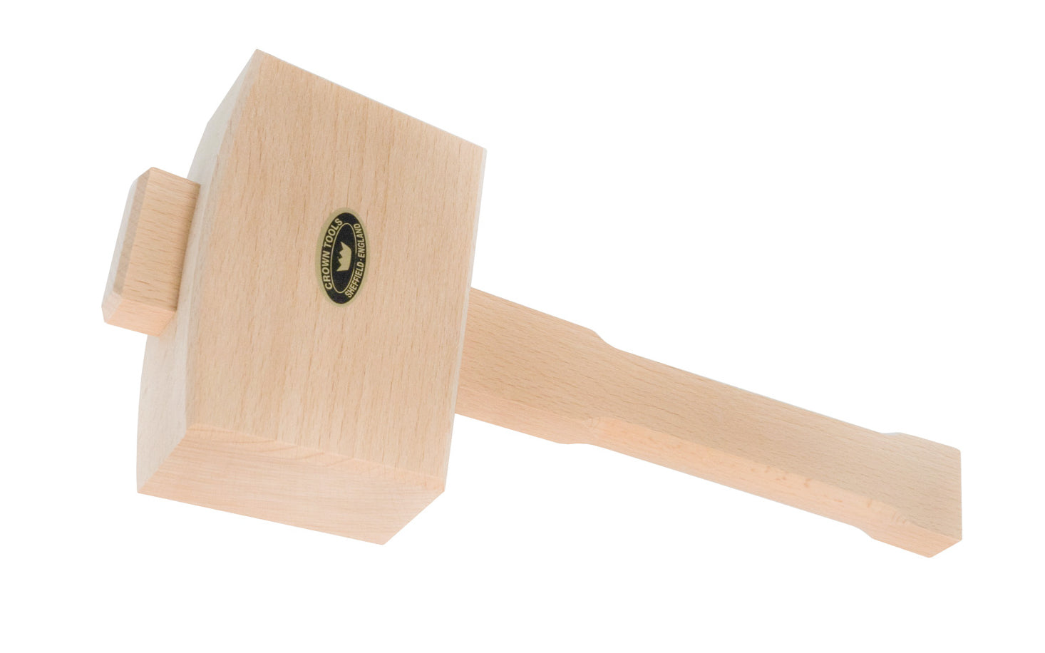 5" Beechwood mallet made by Crown Tools in England. Model 107. High quality mallet is very sturdy & durable. Manufactured from the finest kiln dried Beech. Great for woodworking applications, chisel work, cabinet making, boat building, furniture work, & other uses. Handle is not lacquered. Made in Sheffield, England. 