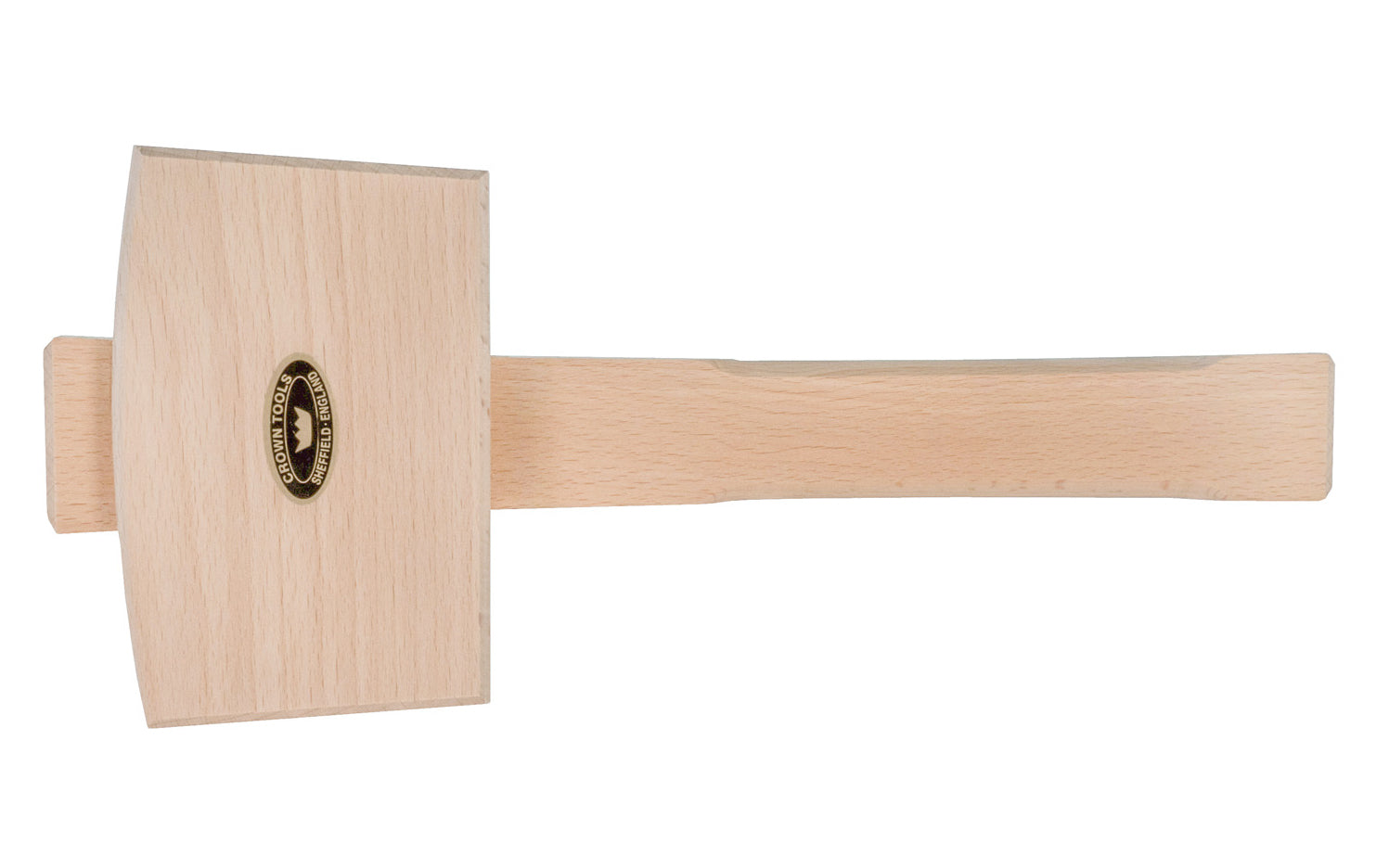 4-1/2" Beechwood mallet made by Crown Tools in England. Model 106. High quality mallet is very sturdy & durable. Manufactured from the finest kiln dried Beech. Great for woodworking applications, chisel work, cabinet making, boat building, furniture work, & more. Handle is not lacquered. Made in Sheffield, England. 
