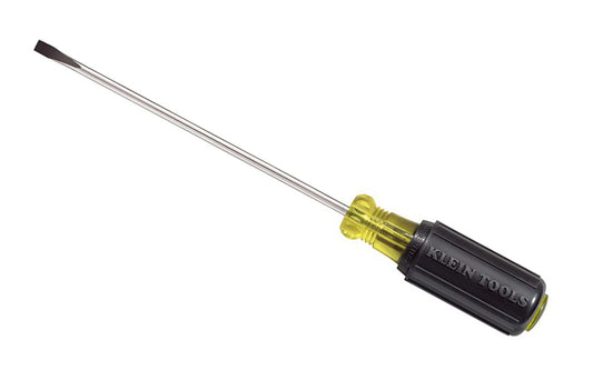 Klein's 3/16" Cabinet Tip Screwdriver 601-6 features a narrow cabinet tip to make tight spaces easily acceptable. This Cushion-Grip Handle Screwdriver offers the comfort and torque needed for all day work. Klein Tools Slotted Screwdriver. Made in USA. Klein Cabinet-Tip Screwdriver. 092644850141. Narrow Tip