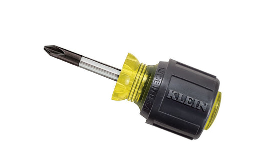 Klein Tools No. 2 Phillips Stubby Screwdriver with 1-1/2" Shank 603-1 features a durable black tip that is precision-forged & ground with square edges to fit screw openings securely. Shaft will not bond or twist. Screwdriver is made of high-quality tempered steel. Made in USA. Klein #2 Phillips Screwdriver 092644850325