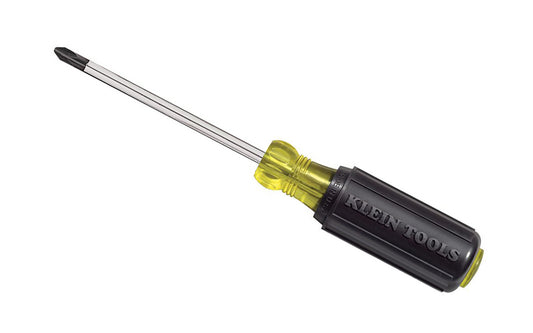 Klein Tools No. 2 Phillips Screwdriver with 4" Shank 603-4 features a durable black tip that is precision-forged & ground with square edges to fit screw openings securely. Its shaft will not bond or twist. Screwdriver is made of high-quality tempered steel. Made in USA. Klein #2 Phillips Screwdriver. 092644850363