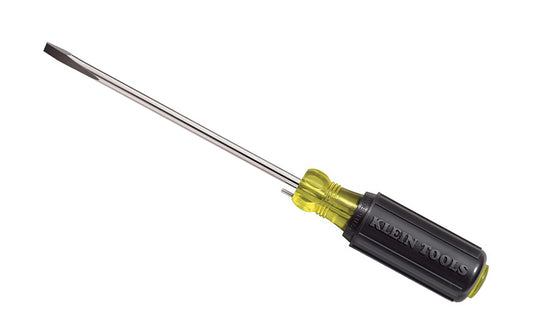 Klein's 1/4" Slotted Wire Bending Screwdriver with 6" Shank 605-6B features a metal stud that offers a convenient & easy way to bend, loop & connect solid wire when installing outlets & switches. Bends 10, 12 & 14 AWG wire. 6" shank. 1/4" Slotted Tip Klein Tools Wire Bend Screwdriver. 092644850479